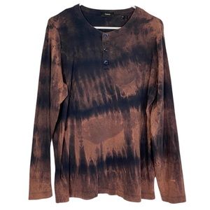 Theory Pima Cotton Long Sleeve Henley Crewneck Shirt Women’s Black Tan Tee